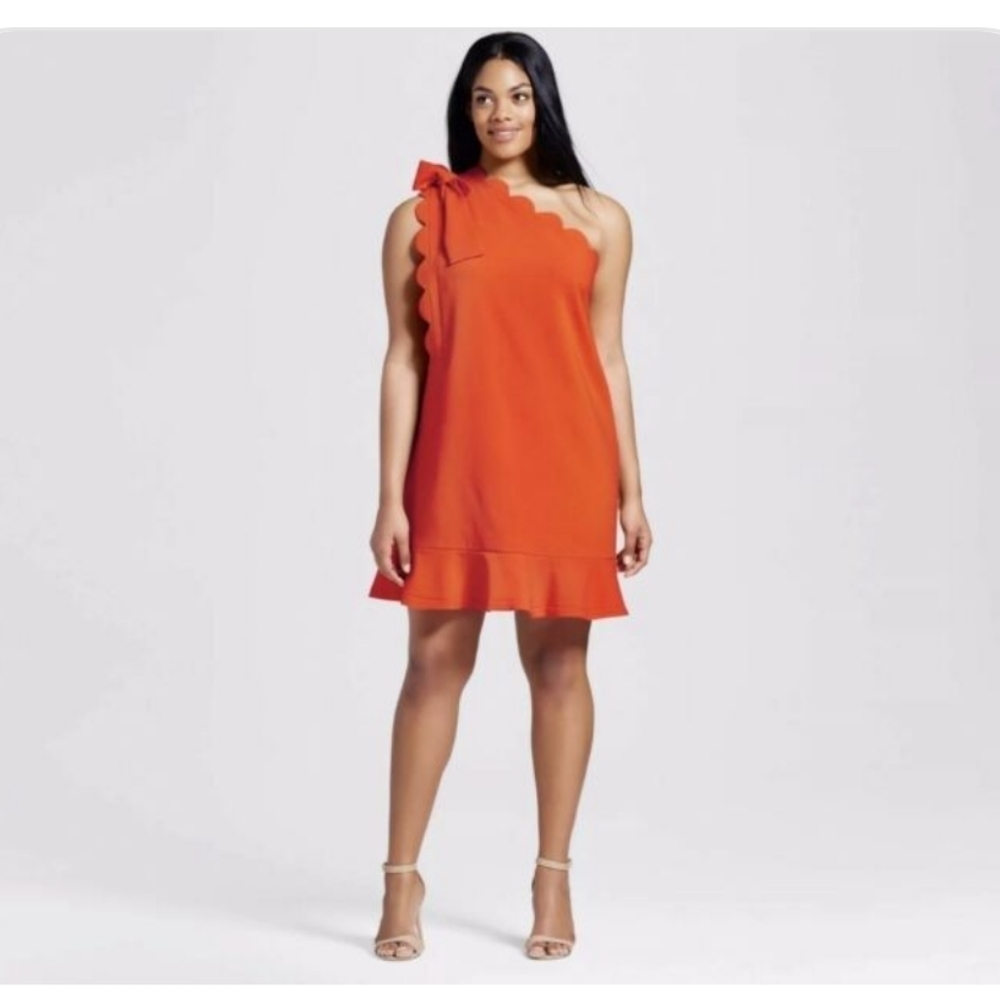 Victoria Beckham Women's One Shoulder Dress W/ Bow & Scallop Trim . Size 2X